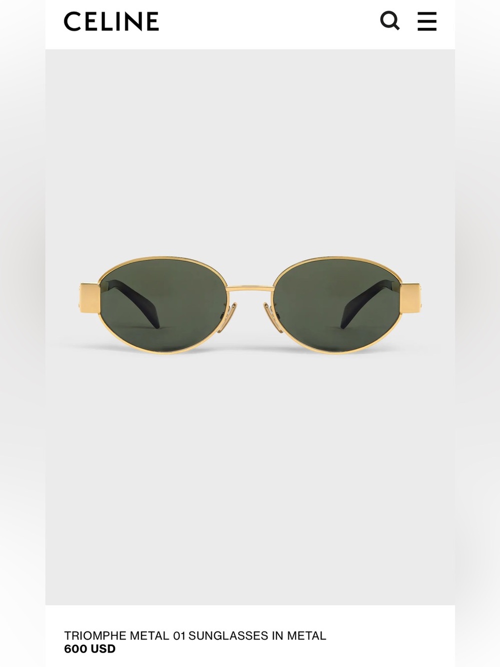 Celine women’s  Oval Metal Sunglasses - Gold Frame, green Lenses